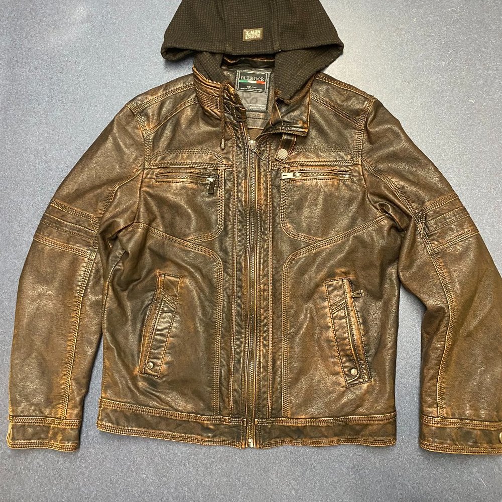 BLTROCK Detachable Hood  Faux Leather Jacket (M)